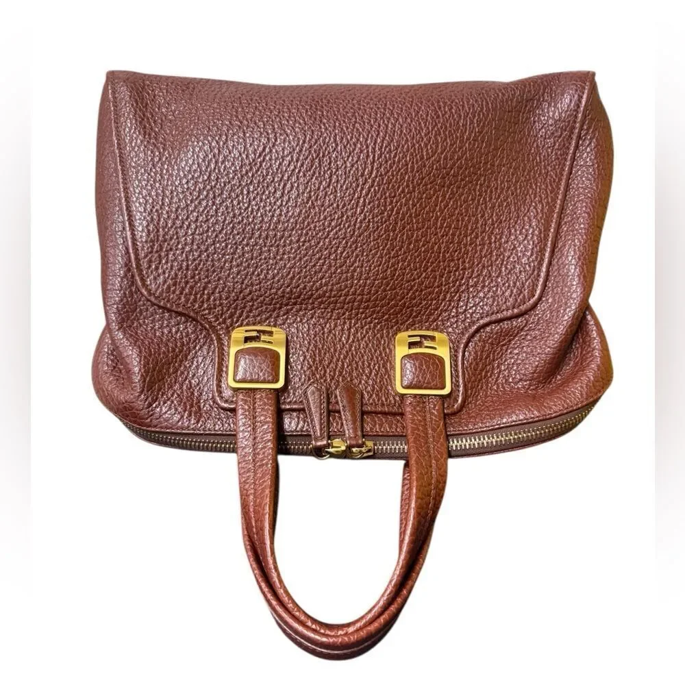 FENDI Brown Pebbled Leather Chameleon Top Handle Tote Bag Handbag Auth Ex.++ - Picture 7 of 16